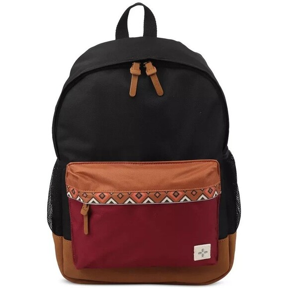 SUN + STONE Black Maroon Backpack Colorblock Canvas School Laptop Bookbag RILEY - Picture 1 of 5